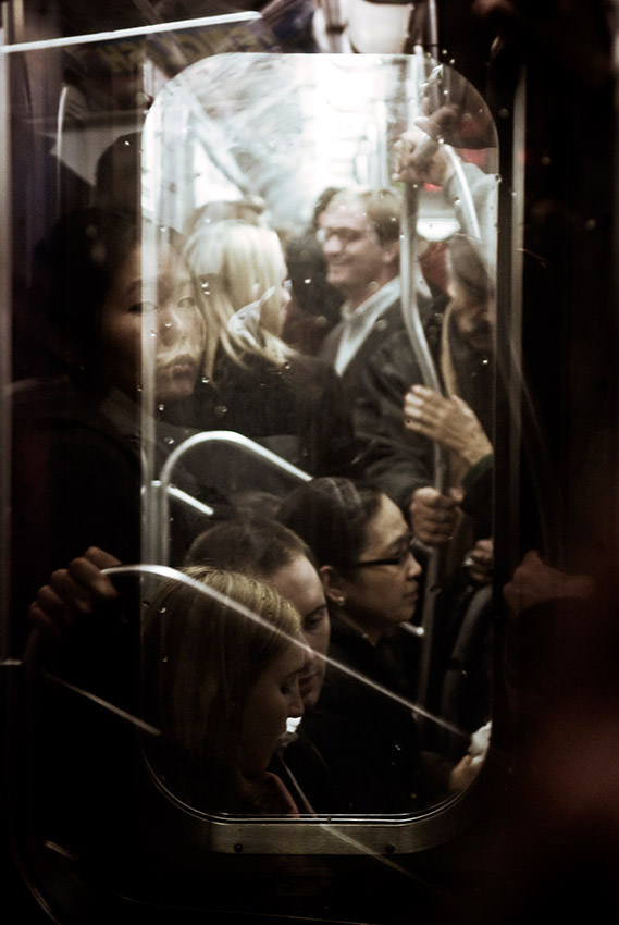 A crowded subway train in Manhattan.